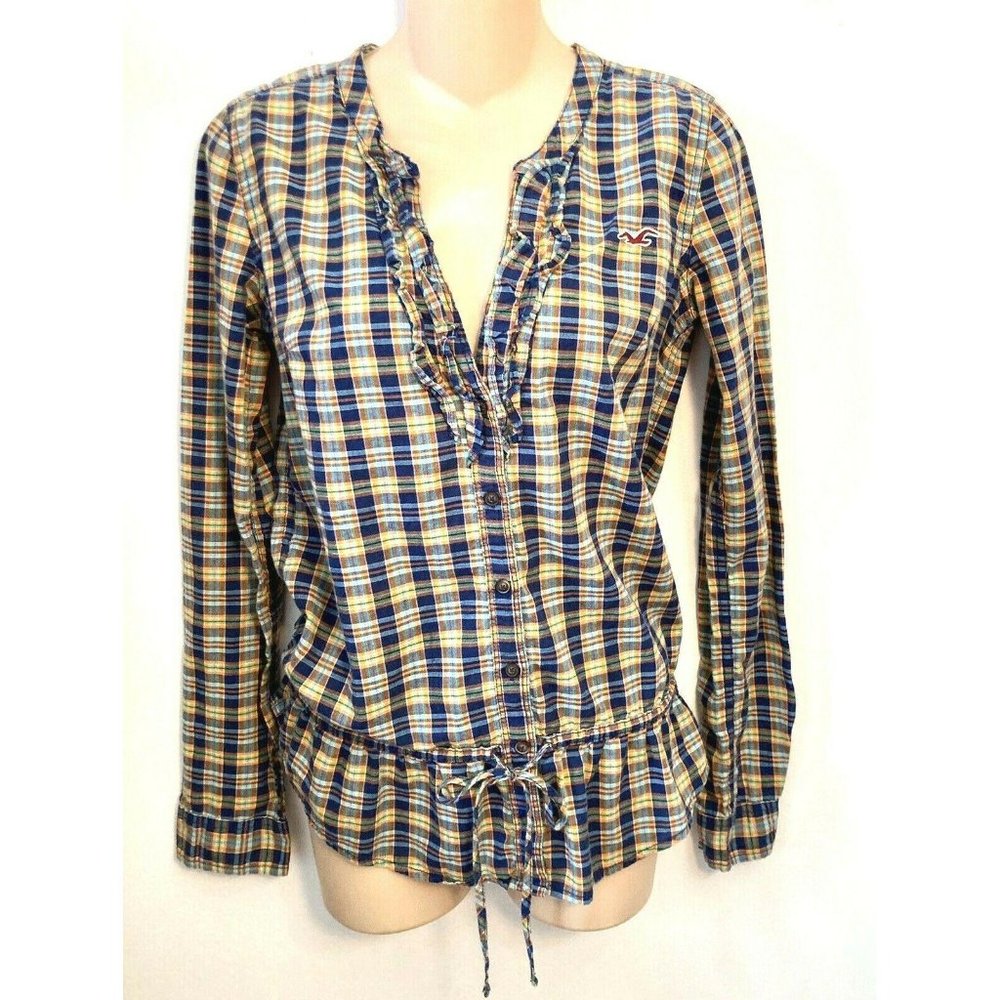 Hollister Blue Green Plaid L/S Blouse Top Size S